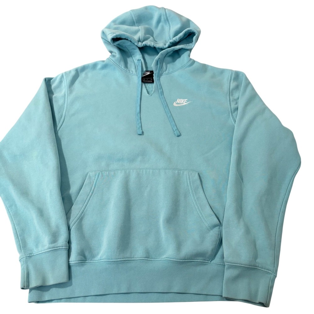 Nike Sportswear Club Fleece Hoodie Light Blue Embroidered Logo Mens S Athletic